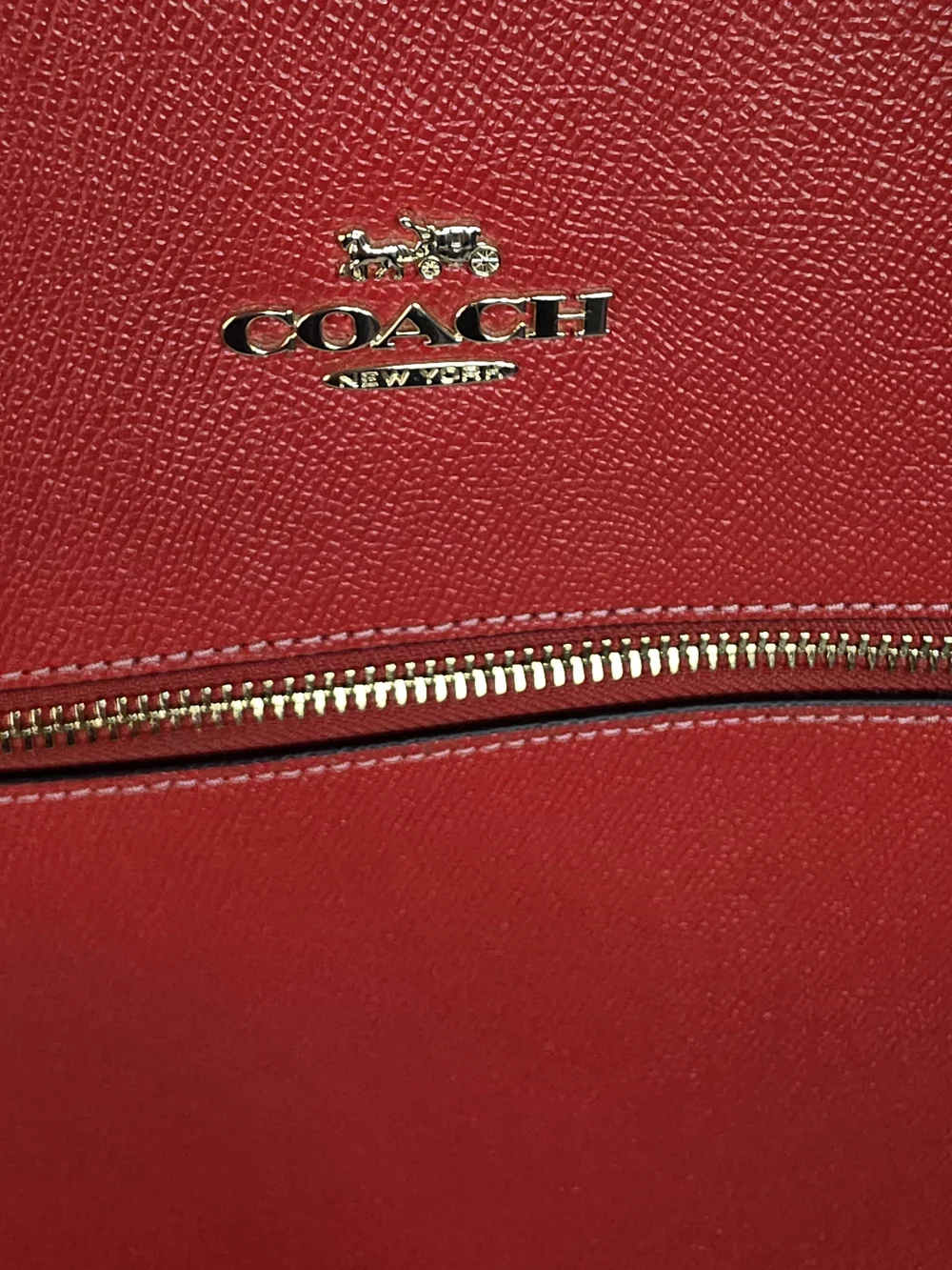 Coach Red Leather Tote Bag with Front Zip Pocket